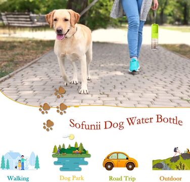 Фляга для собак MICHETT True Love Sofunii, 425 мл, зелена: витривала, BPA-free, для прогулянок