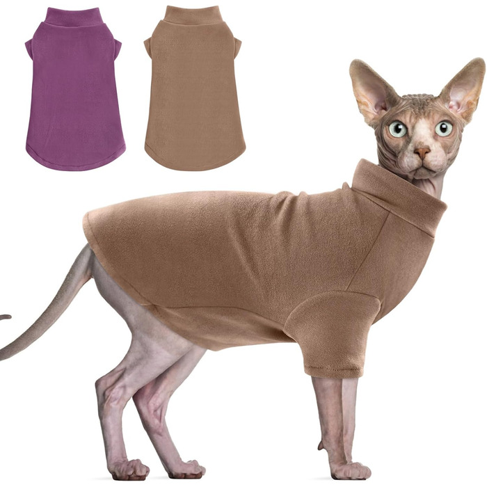 Теплий светр для котів Sphynx, 2 шт, з рукавами, зимовий одяг для лисих котів, чорний і фіолетовий, м'який трикотажний комбінезон для кошенят та цуценят