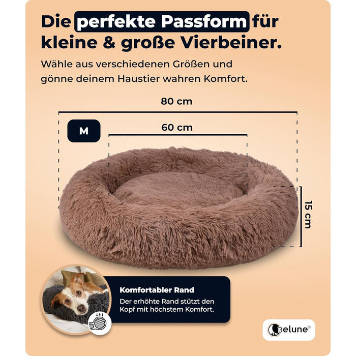 Belune® Лежанка для собак [знімний, пральний чохол] - Оригінал - [M, 80 см, Коричневий] Корзина для собак, ліжко для котів, лежанка для собак, собаче ліжко, м'яка лежанка для великих, середніх та маленьких собак M (80 см) Коричневий