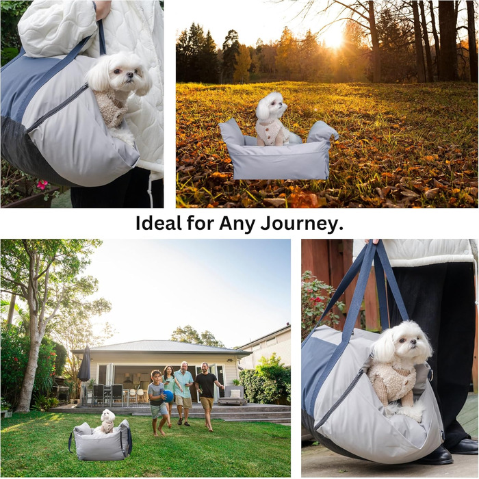 Автокрісло для собак - переноска для маленьких собак до 11,3 кг, водовідштовхувальне, з ременем безпеки, сірого кольору