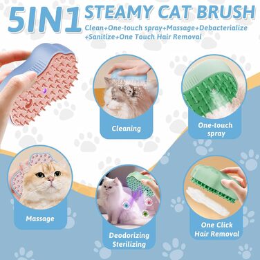 Щітка для тварин з водою: для котів та собак (коротко- та довгошерстих), самоочисна, з резервуаром для води та розпилювачем, для масажу, догляду та видалення шерсті (рожева, синя, зелена) (2 сині)