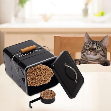 Банка для корму котів Morezi з кришкою та ложкою, чорна, контейнер для сухого корму