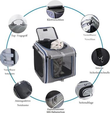 Кошик для собак на велосипед, розкладний, сірий. Кошик для тварин до 10 кг з 4 дверцятами та сітковими вікнами.