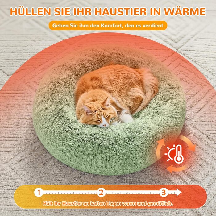 Заспокійливе кругле ліжко для собак і котів ALLSOPETS, м'яке плюшеве, апельсинове, 60 см, знімний чохол, протиковзка основа, для малих і середніх порід