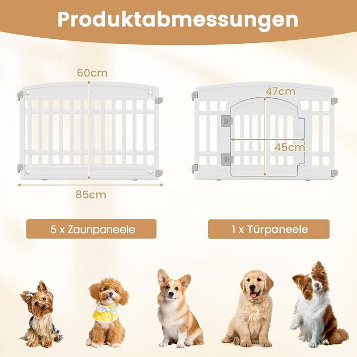 Клітка для цуценят GYMAX 60/75 см, біла, з 6 панелей, з замком та фіксаторами, для дому та вулиці