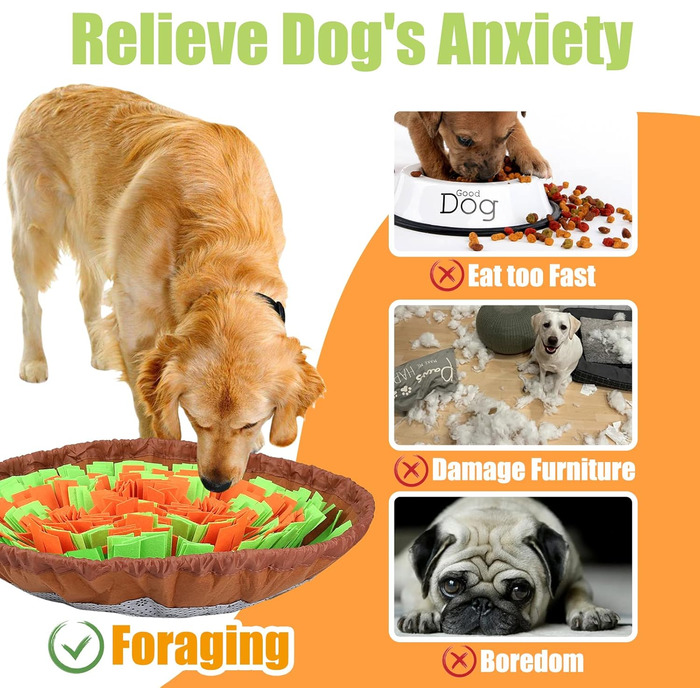 Килимок для собак, килимок для пошуку їжі, повільне годування, тренувальний килимок для цуценят, зелено-помаранчевий