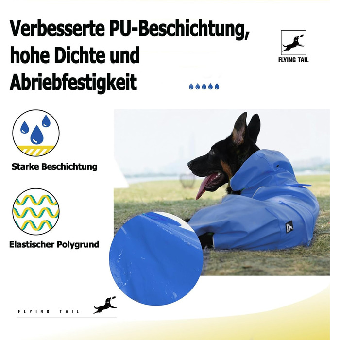 Дощовик для собак, не жорсткий, супер м'який, з відбиваючими елементами, регульований, легкий у надяганні, отвір для повідка, S-XXXXXL, блакитний, розмір S