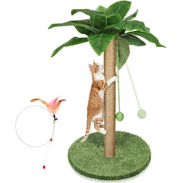 Котячий будиночок з дряпальною колоною Eukue, 80 см, білий/зелений, з платформою, мотузкою та стійкою основою