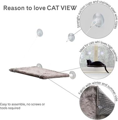 Підвіконна лежанка-гамак для котів Cat View з кріпленням на вікно