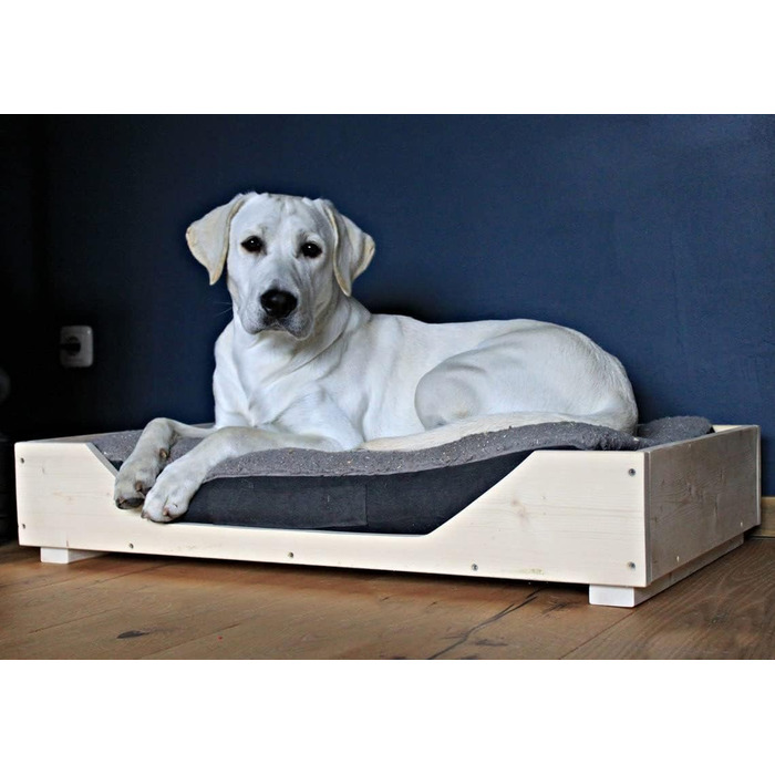 Дерев'яне ліжко для собак Dekorie - 60-110 x 40-60 см - для малих, середніх та великих собак, кошик/софа для собак/кіт, масив дерева, колір натуральний