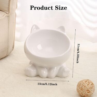 Миска для кота з кераміки, піднята, протиковзна, 15° нахил, для корму та води, підходить для котів та кошенят (біла)