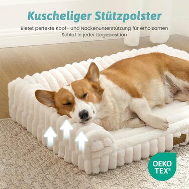 Ортопедичне ліжко для собак з штучного хутра, 90x68x15 см, знімний чохол, водонепроникне, антиковзаюче, кремове