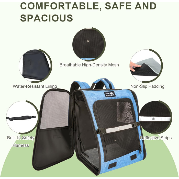Рюкзак-переноска для собак та котів/цуценят, до 5,9 кг, дихаюча сітка, кишені, безпека, для подорожей (Блакитний)