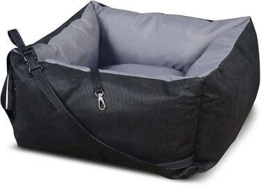 Автокрісло для собак KingDog з підсумком, безпечний лежак для тварин, водонепроникний матеріал PVC-Codura (Чорний/Сірий, 55x55 см)