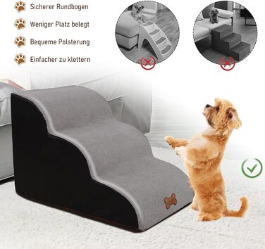 Сходинки для собак Caliyo, 2 сходинки, для маленьких собак та котів, 26 см, знімний чохол, неслизька підставка, для ліжка, дивану, авто (55×40×26см), сірий колір