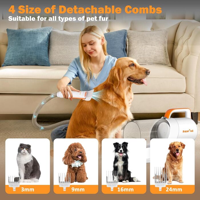 Набір для грумінгу домашніх тварин з пилососом, All-in-1 професійний набір для видалення шерсті для собак та котів, тихий пилосос для собак з великою ємністю 2 л, контейнер для пилу з малюнком «Сончний Зигзаг»