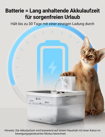 Бездротовий фонтан для котів DownyPaws 2,5 л з датчиком руху, акумулятором 4000 мА·год, тиха помпа та лоток з нержавіючої сталі, білий