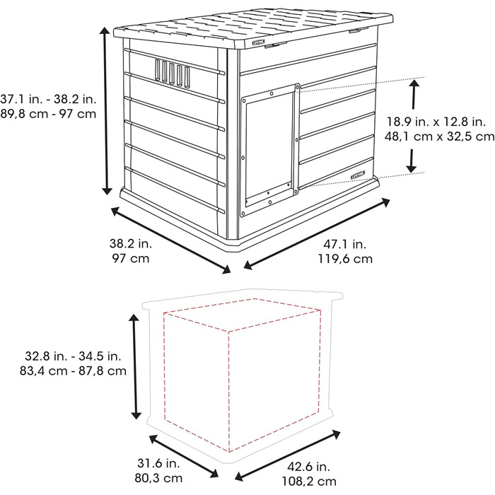 Кінець Lifetime - Зовнішній вольєр для собак, 120x97x97-90 см, переносний собачий будиночок, з піднятим дном, знімним перегородкою, захист від УФ-випромінювання, складане дах, прямокутний вольєр для саду (92314)
