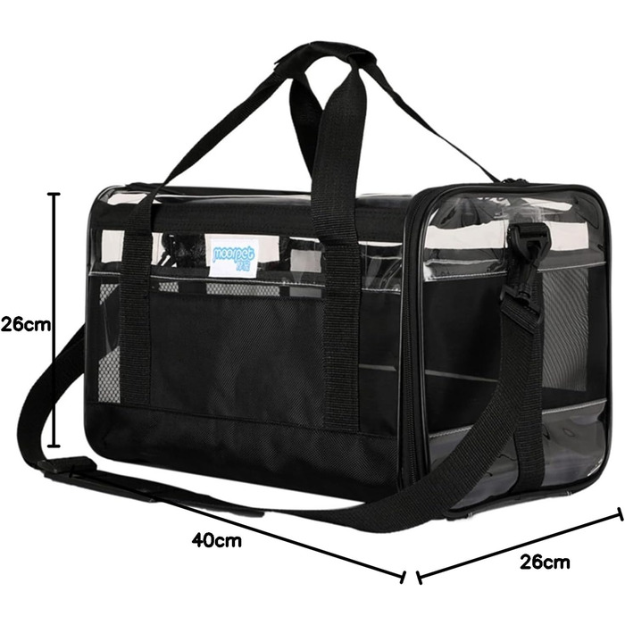 PETCUTE Транспортна сумка для котів та собак, складана, з плечовим ременем, схвалена авіакомпаніями, дихаюча, знімний мат, синій (M, Чорний)
