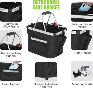 Фарбований кошик на кермо велосипеда Lixada з алюмінію (35 x 25 x 5 см)