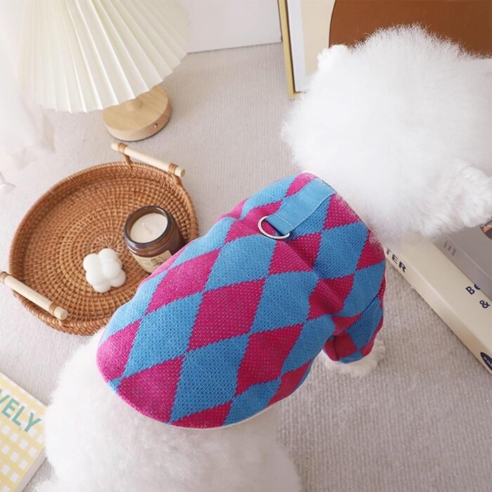 Пуловери для собак - 2 шт. (Такса), святкові в клітинку, з кільцем для повідка, для цуценят та середніх собак (Large)