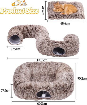 Туннель для котів Vuxava XXL сірий – іграшка та котяча печера з м'якою лежанкою, 100×82 см, 180 см, 2 входи, можна прати та розбирати