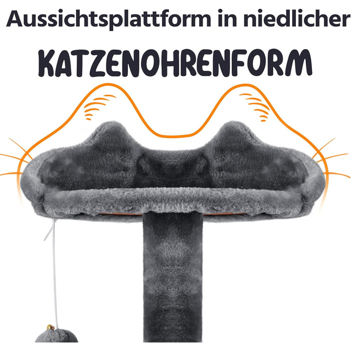 Кігтеточка для котів Yaheetech, велика, 178 см, з 3 платформами, 3 стовпчиками, 2 будиночками, м'ячі, сірий колір