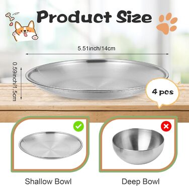 Набір мисок для котів Gjinxi (4 шт.), 14 см, нержавіюча сталь, для корму та води