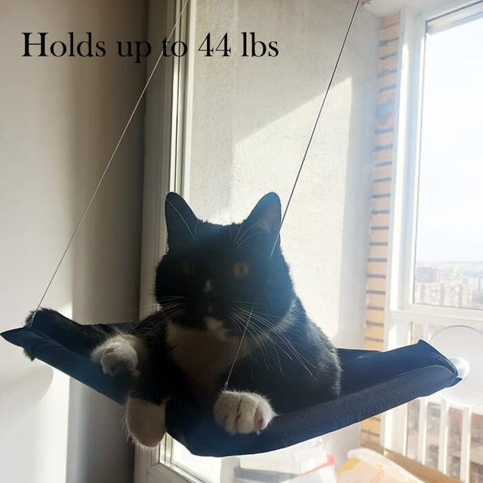 Котяча гамак для вікна JinRui-T, стійка, сонячне ліжко з міцними присосками, місце для відпочинку для котів, економія місця, кріплення, до 13,6 кг (чорний)