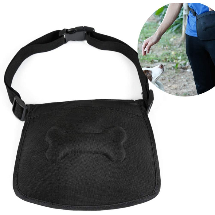 Сумка для корму для собак, навчальна сумка, кишенька для ласощів з дозатором кульок для прибирання, магнітна застібка, регульований плечовий ремінь для дресирування собак, кишеня для ласощів також для коней, чорна