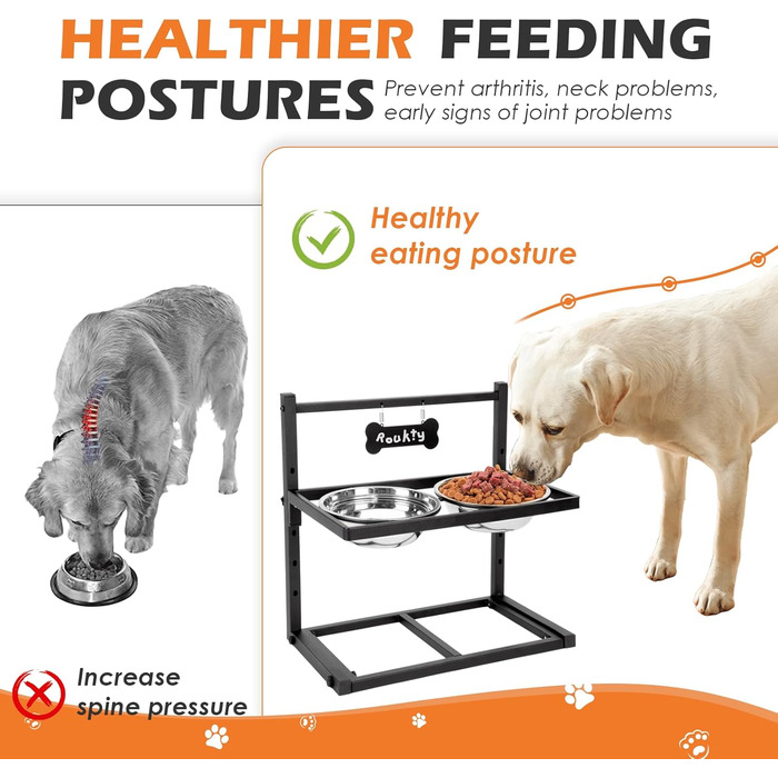 Підвищені годівниці для собак з повільним годуванням, 5 рівнів регулювання, антиковзкий, міцний металевий каркас, непромокальний килимок, стійкі до іржі миски, легко миються, висота: 42 см (для великих собак, сірий)