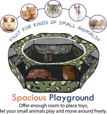 Pawaboo Freigehege для дрібних тварин: вольєр для кроликів, котів, цуценят, хом'яків, з водонепроникним дном та сіткою, Leopard