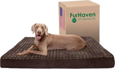 Охолоджуюче гелеве ліжко для великих собак Furhaven з знімним та пральним чохлом, до 56,7 кг, ультра плюшевий штучне хутро і замша, шоколадний, розмір XXL
