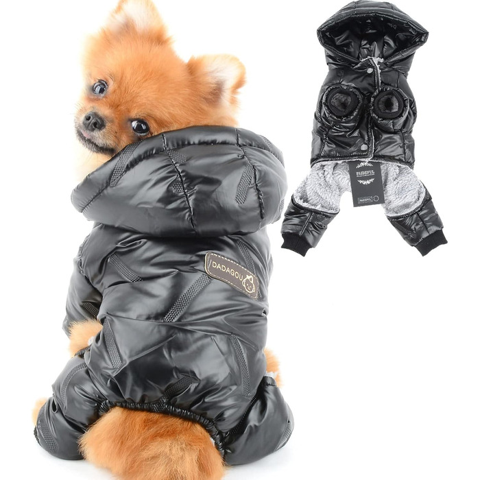 PAIDEFUL Зимовий теплий пуховик для собак - куртка з капюшоном, водонепроникна, для чихуахуа та інших маленьких порід, чорний, S (довжина спини 20 см, обхват грудей 32 см)