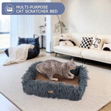 Котячий когтетоп з картону з коробкою, міцний, великий, з фетру, двосторонній, для захисту меблів (44×34×14см, сірий)