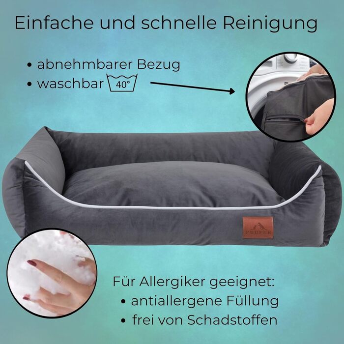 Собаче ліжко M | Софа для середніх собак 70 x 50 см | Практичне собаче ліжко знімним покриттям на блискавці | Графіт M (70 x 50 см) Сірий