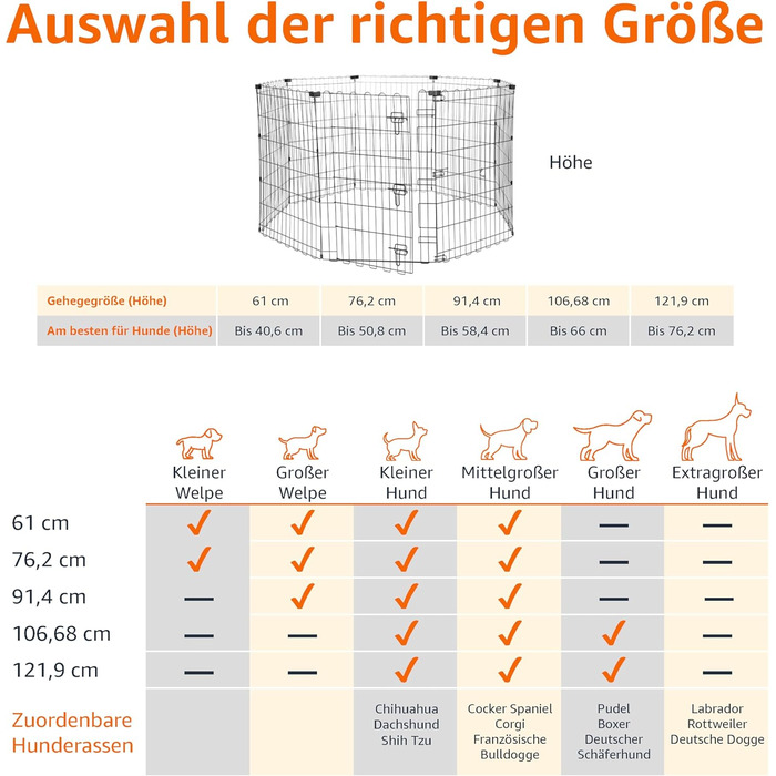 Клітка-вольєр для собак та інших тварин Amazon Basics, металева, складна, з дверцятами, 91 см, чорна