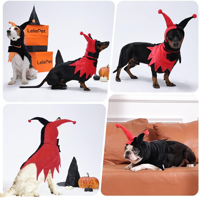 Костюм на Хелловін для собак Lelepet з капелюхом та мантією, веселощ для домашніх тварин, косплей на Хелловін, наряд для вечірки, костюм для дітей, середніх та великих собак, однотонний червоний (Getaway Solids)