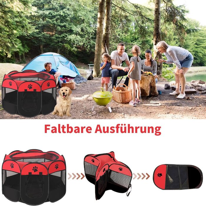 Розкладний вольєр для цуценят, переносний вольєр для собак, загон для тварин у приміщенні 74x43 см (Червоний)