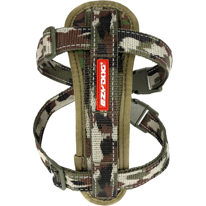 Шлейка для собак EzyDog Auto з кріпленням для безпеки, для малих, середніх та великих собак, світловідбиваюча, з підкладкою (L, Camo)