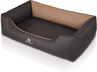 Ортопедичне собаче ліжко Knuffelwuff Outback XXL з лазерного стежчастого штучного шкіряного покриття, 120 x 85 см - Знімний чохол - Легко чистити - для великих, середніх та маленьких собак (Чорний/Капучино)