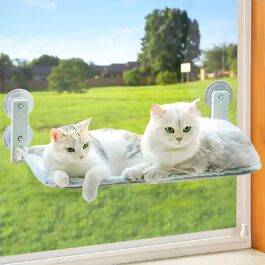Гамак для котів Bibykivn на вікно, розкладний, сірий плюш + сітка, 52×30 см