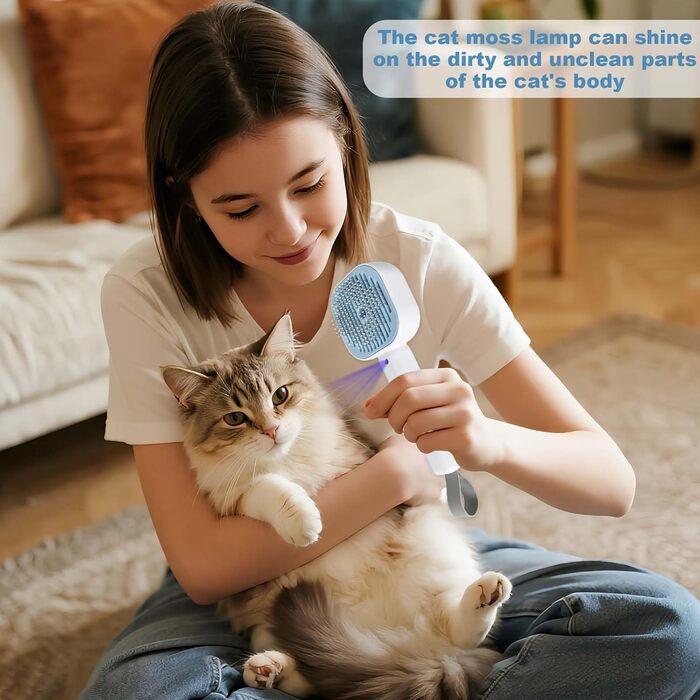Бурштук для котів з парою, парова щітка для котів та собак, акумуляторна щітка для собак та котів з 2 рівнями розпилення, багатофункціональна щітка для догляду за шерстю, видалення шерсті та масаж