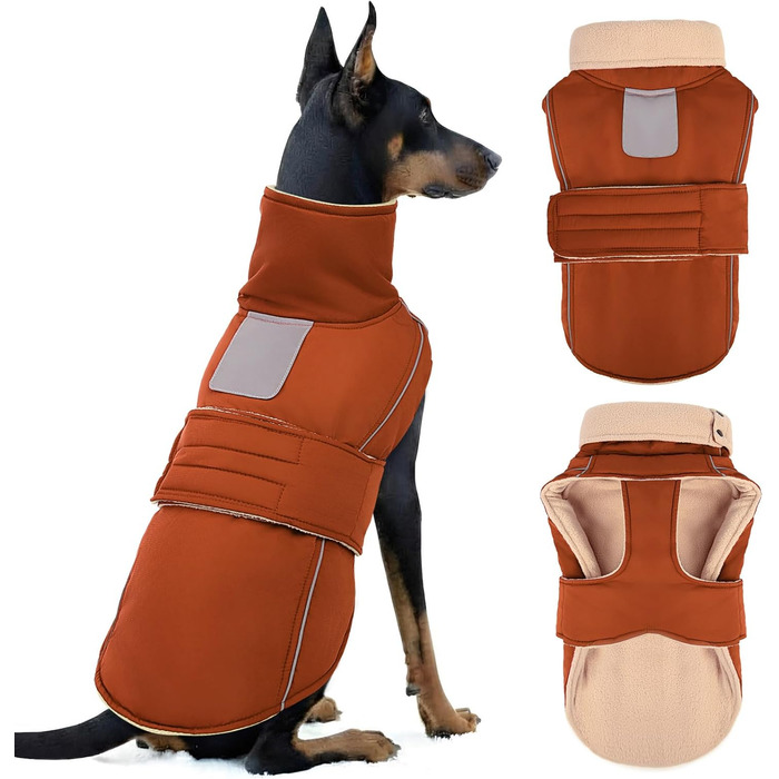 Теплий зимовий одяг для собак ASENKU: куртка та одяг для великих собак з відбиваючим коміром, водонепроникний, кольору червоно-коричневого, розмір 3XL