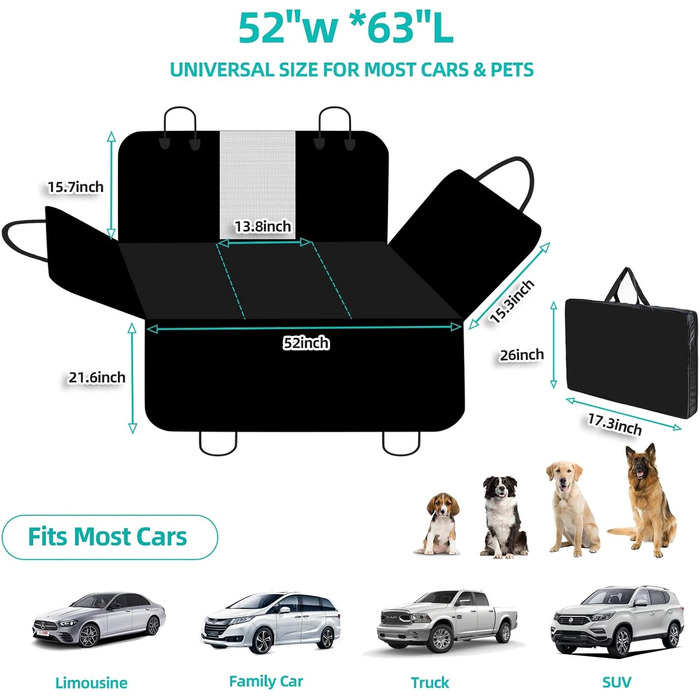 Захист для заднього сидіння автомобіля для собак з жорстким дном, XL, чорний. Водонепроникний, зносостійкий, антиковзний, для собак, вантажівок.