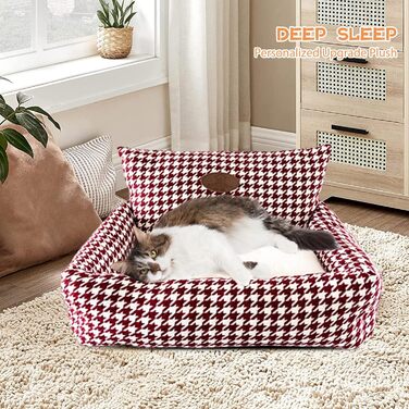 Ортопедичне ліжко для собак PETCUTE, кошик для собак, миється, нековзне, супер м'яке ліжко для домашніх тварин з знімним подушкою, кошик для собак та великих котів та собак, Коричневий (S, Бордовий)