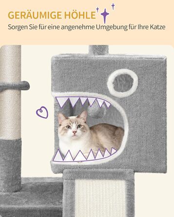 Кігтеточка для котів Hzuaneri, 98 см, з платформою, іграшками та кігтедраперами, сіра