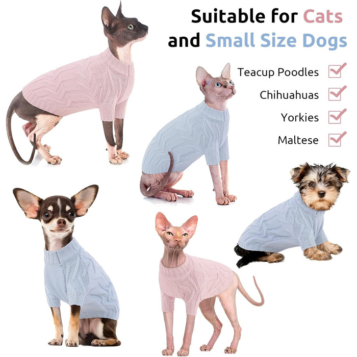 Теплий зимовий пуловер для котів та маленьких собак, рожевий, розмір M