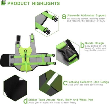 Спасальний жилет для собак ASENKU, зелений, XS - для плавання, катання на човні