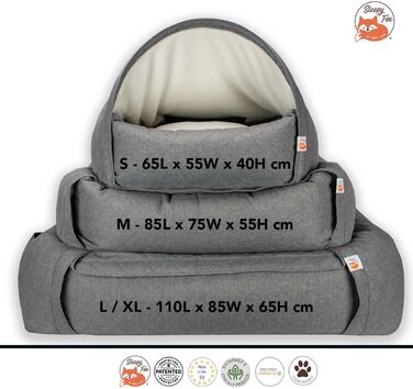 Sleepy Fox® Преміум ліжко-печера для собак та котів - нагороджений, запатентований дизайн (Сірий, стеганий, розмір Medium: 85x75x55 см)